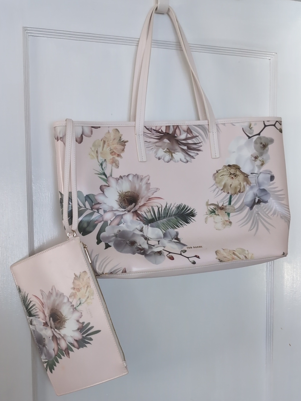 Ted Baker Pale Pink Floral Tote with Matching Pouch